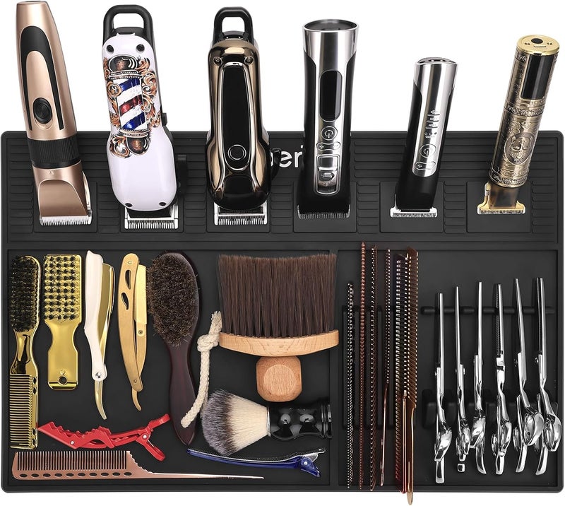 BarberTop Magnetic Barber Mats for Clippers, with 6 Magnets & Dedicated Slots - 19.29"x12.6" Anti-Slip Heat Resistant Barber Station Organizer Mat, Scissors, Combs & Salon Tools Pad for Grooming Table Tray - Image 3
